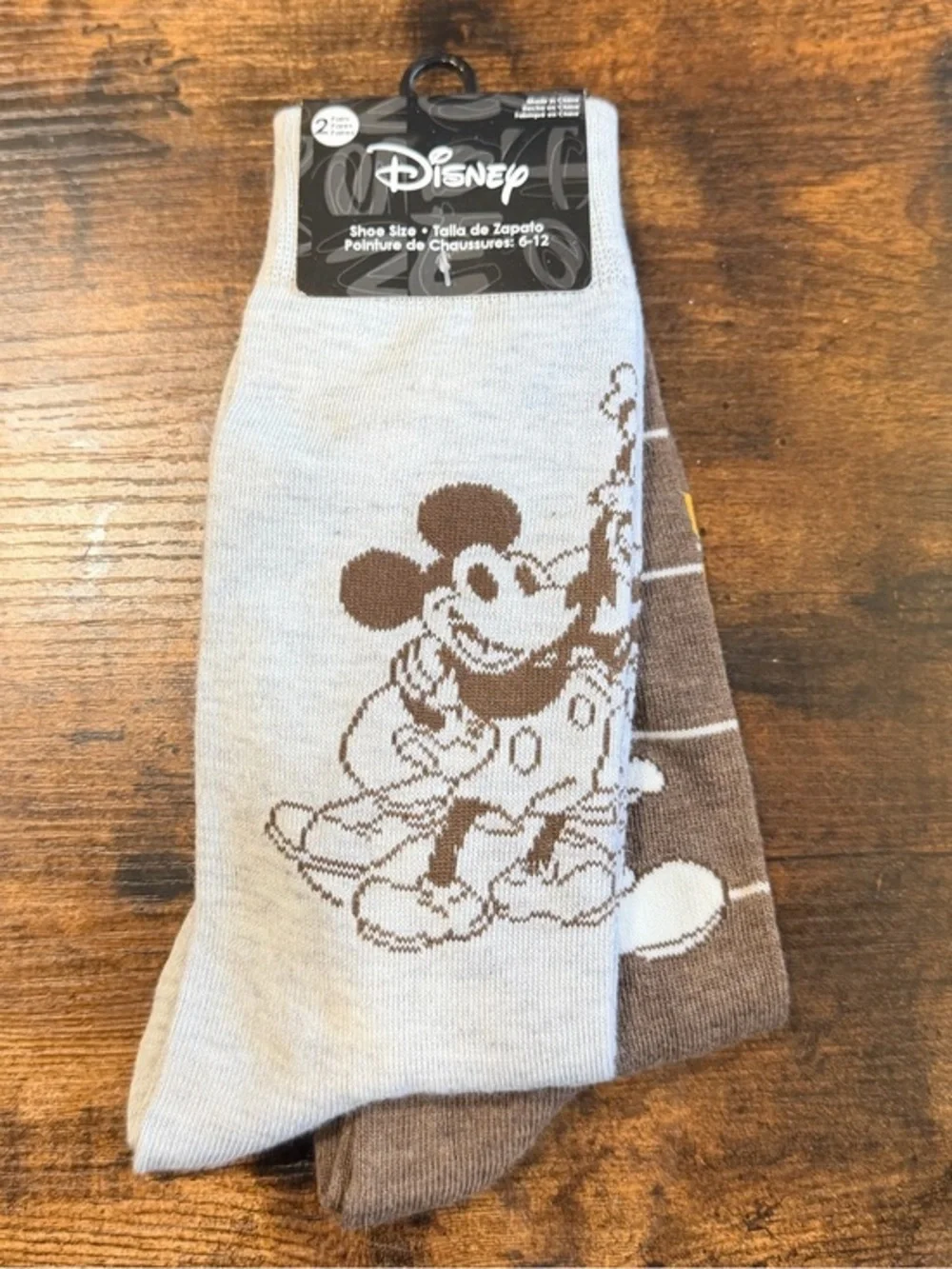 Disney Men's Mickey Mouse Crew Socks - Light Gray & Brown Accent